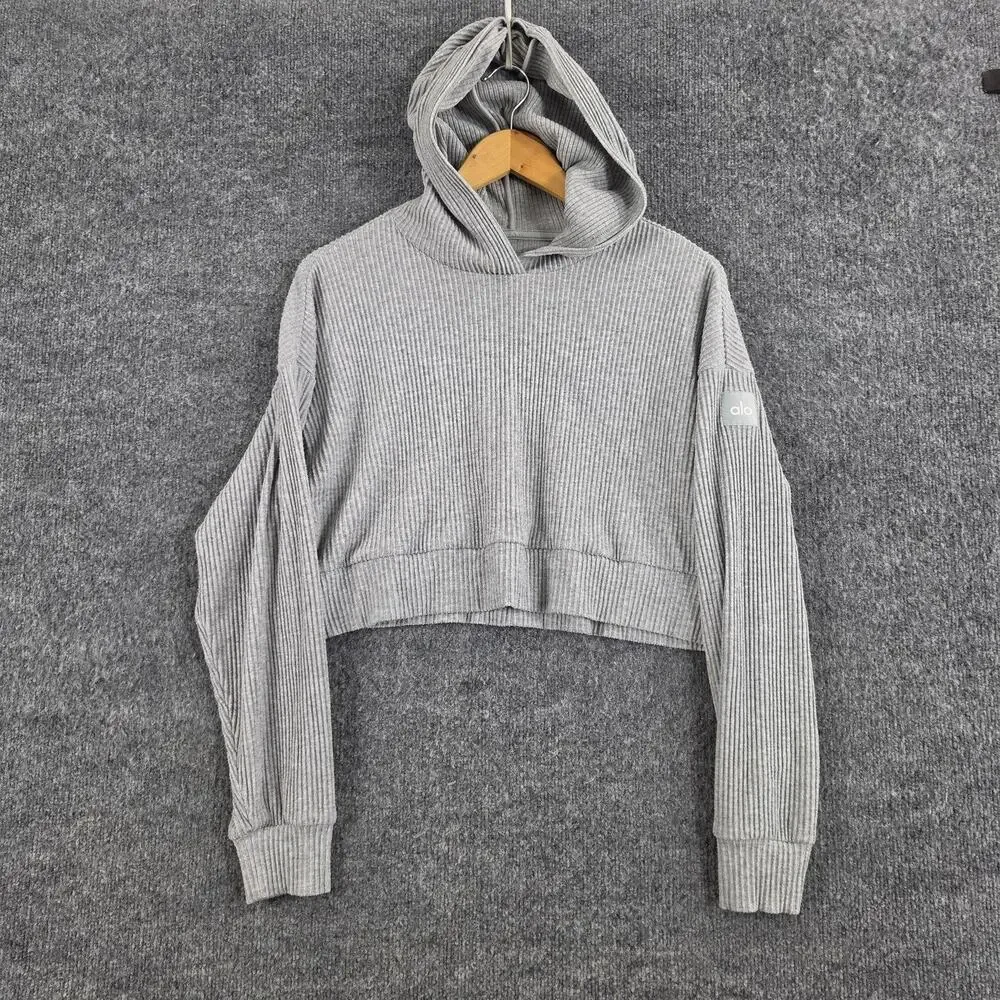 Alo Yoga Tracksuit Women Small Muse Ribbed Hoodie Jogger Gray Sweatpants Lounge